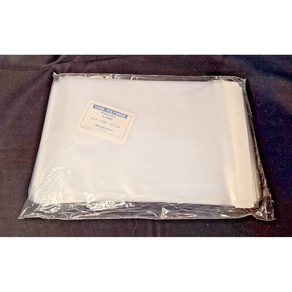 100 6" x 8" 1.5 mil‎ Uline Resealable Clear Poly Bags